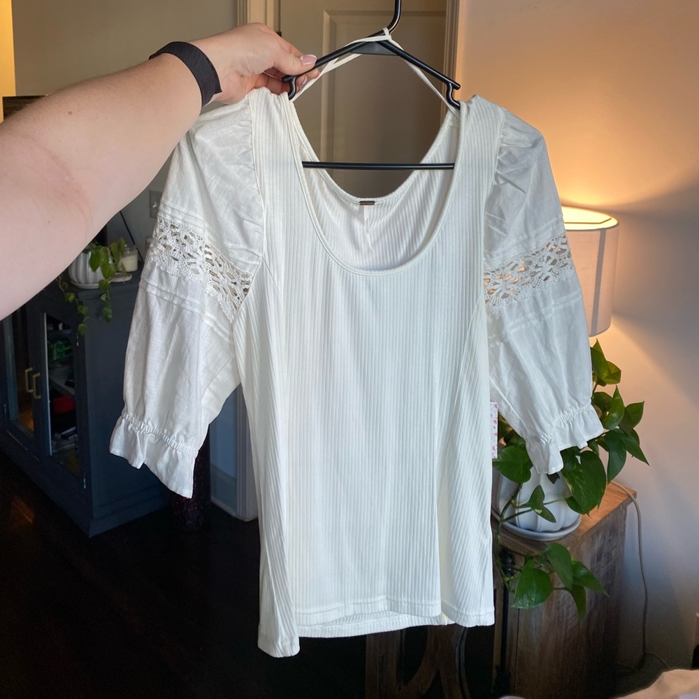 Free People while puff sleeve blouse